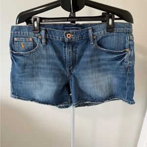 Ralph Lauren Sport Womens Denim Shorts Size 12 Distressed Medium Wash Casual